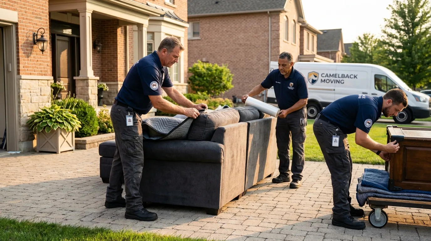 Large estate moving crew wrapping furniture in Haslett, MI